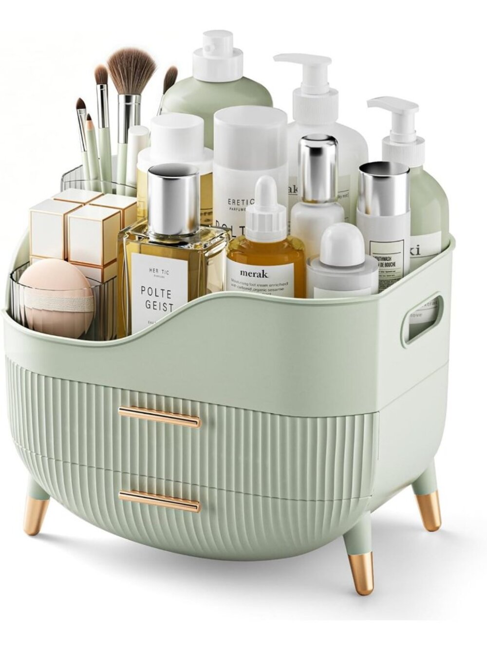 Large Green Makeup Organizer with Drawers - Skincare & Cosmetic Storage Box